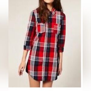 NEW ASOS VERO MODA BRAND STRETCH RED PLAID BUTTON SHIRT DRESS S